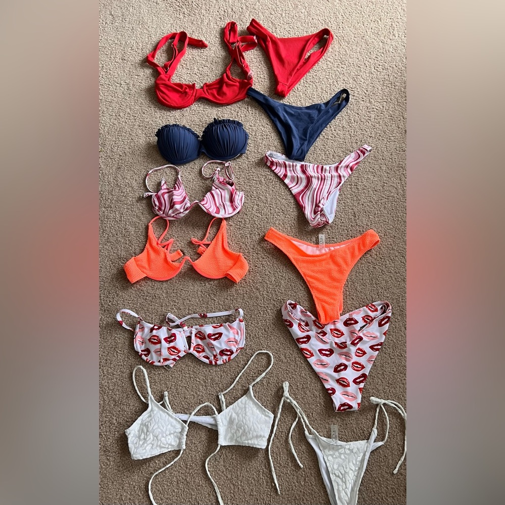 6 bikinis (never warn/ too small)